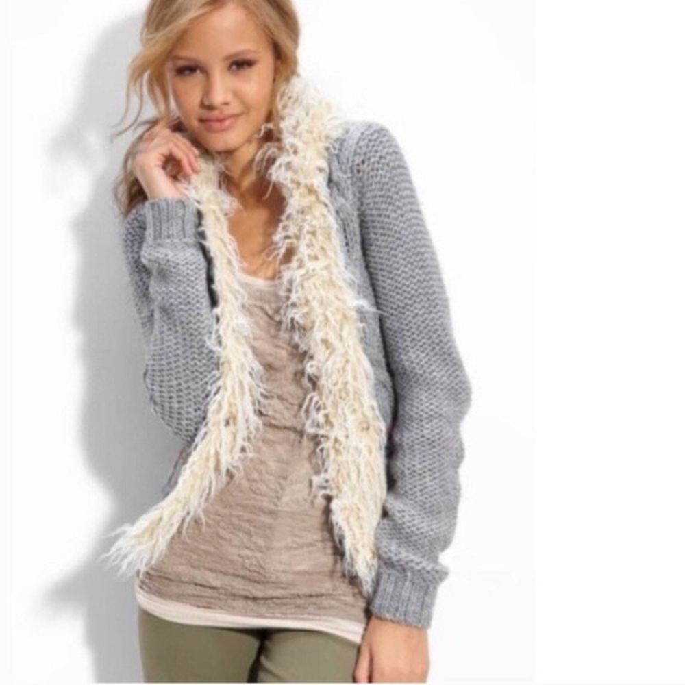 Free People Fur Trim Chunky Cardigan Sweater, Size M